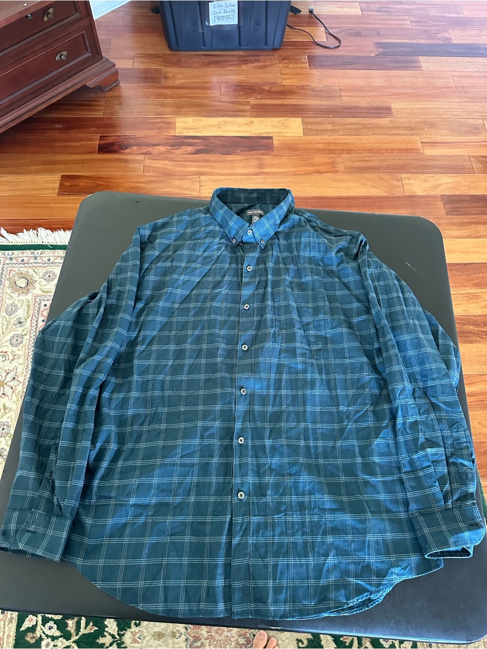 Van Huesen Men's Dark Green Plaid Button-Down Shirt Men’s 2XL